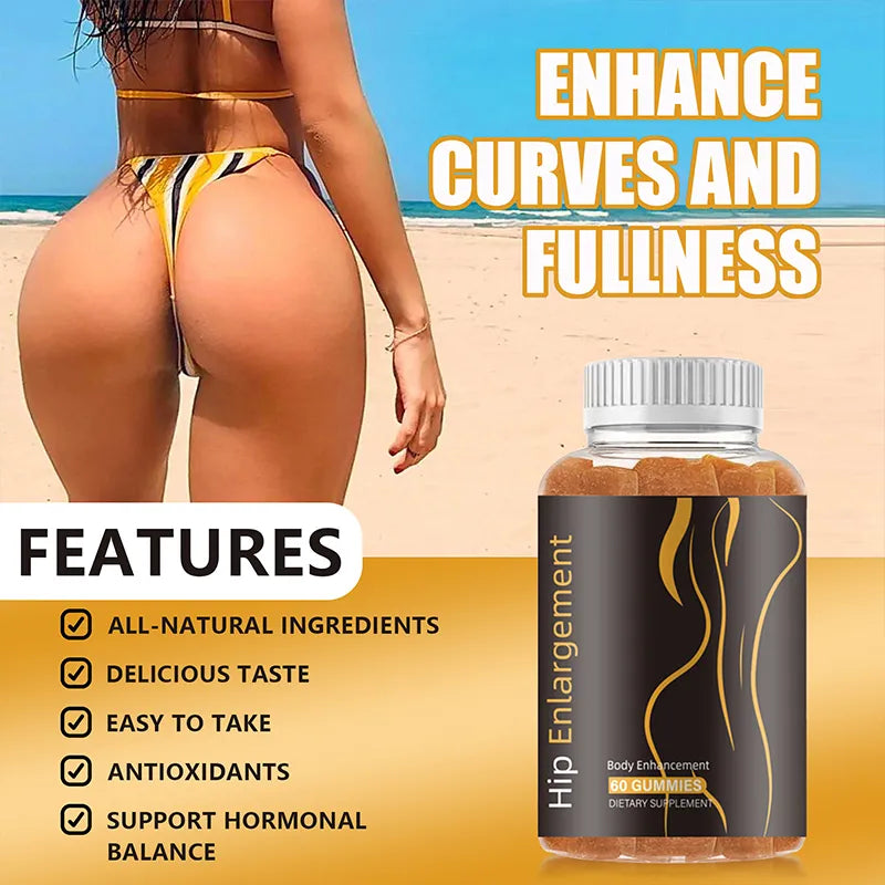 Hip Enlargement Gummies – Healthy Curves & Body Enhancement Wellness Supplement for Women | 60 Gummies