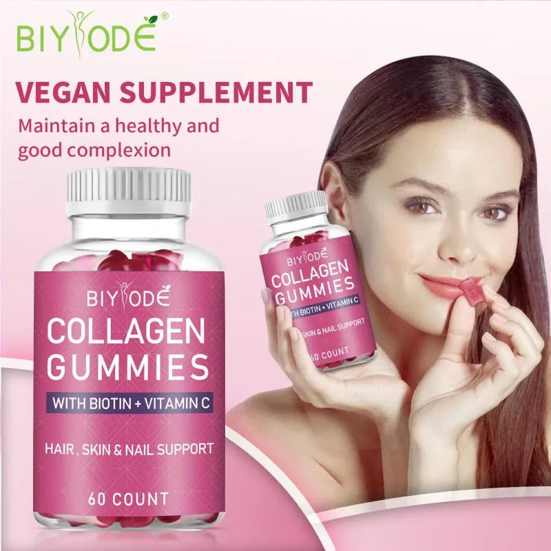 Collagen Gummies with Biotin & Vitamin C | Hair, Skin & Nail Support Supplement | 60 Count