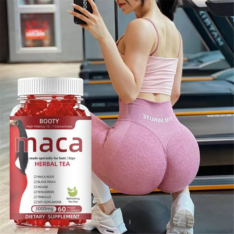 Maca Booty Herbal Tea Gummies – Healthy Curves & Hips Support Supplement with Maca Root for Women | 3000mg 60 Veggie Gummies