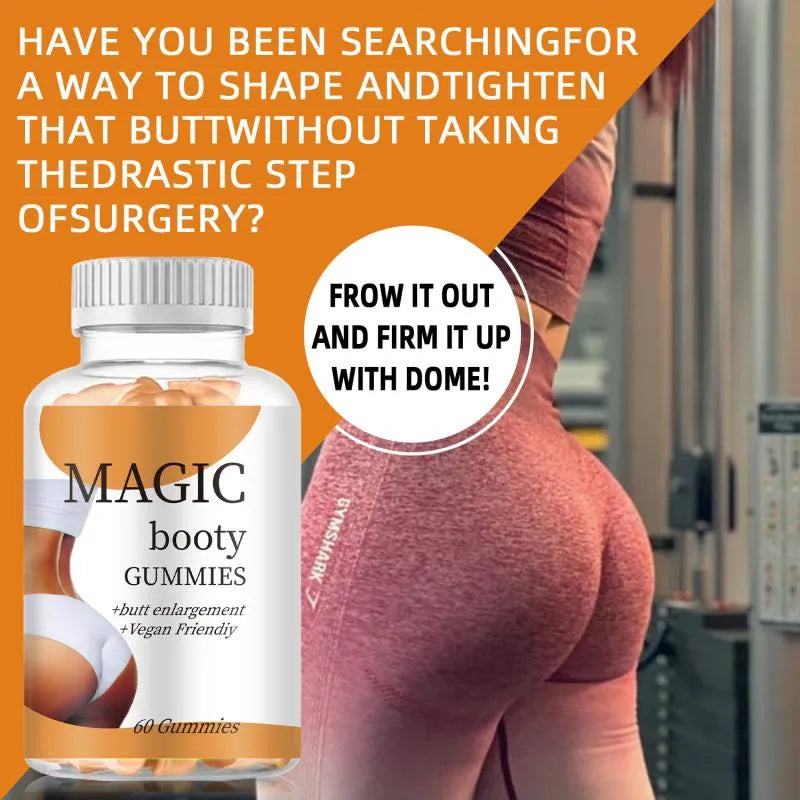 Magic Booty Gummies – Vegan Butt Enhancement & Healthy Body Support Gummies for Curves Wellness | 60 Gummies