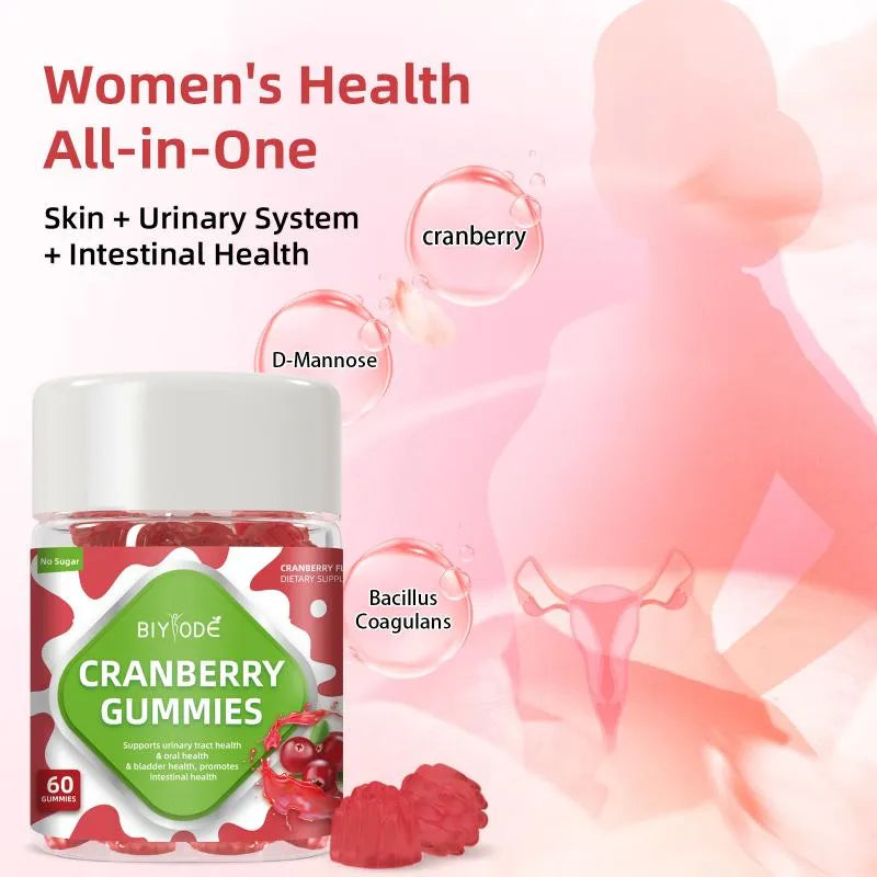 Cranberry Gummies, Natural Cranberry Supplement for Urinary Tract & Bladder Health, Daily Chewable Vitamins for Women