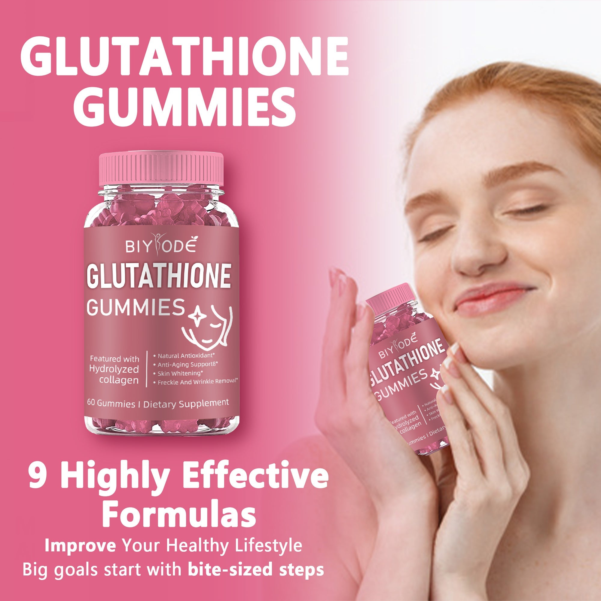BIYODE Glutathione Collagen Gummies for Dark Spot, 60 Pieces/Bottle Korea