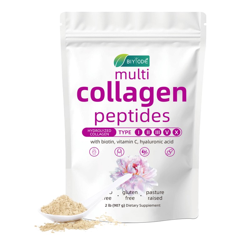 BIYODE Multi Collagen Peptides Powder with Biotin, Vitamin C & Hyaluronic Acid – 2 lb