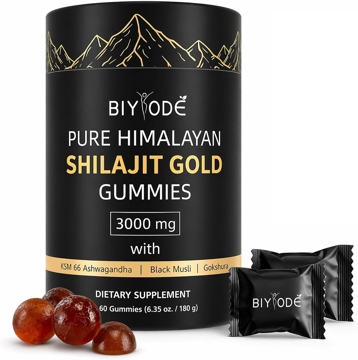Pure Himalayan Shilajit Gold Gummies 3000mg with KSM-66® Ashwagandha, Black Musli & Gokshura
