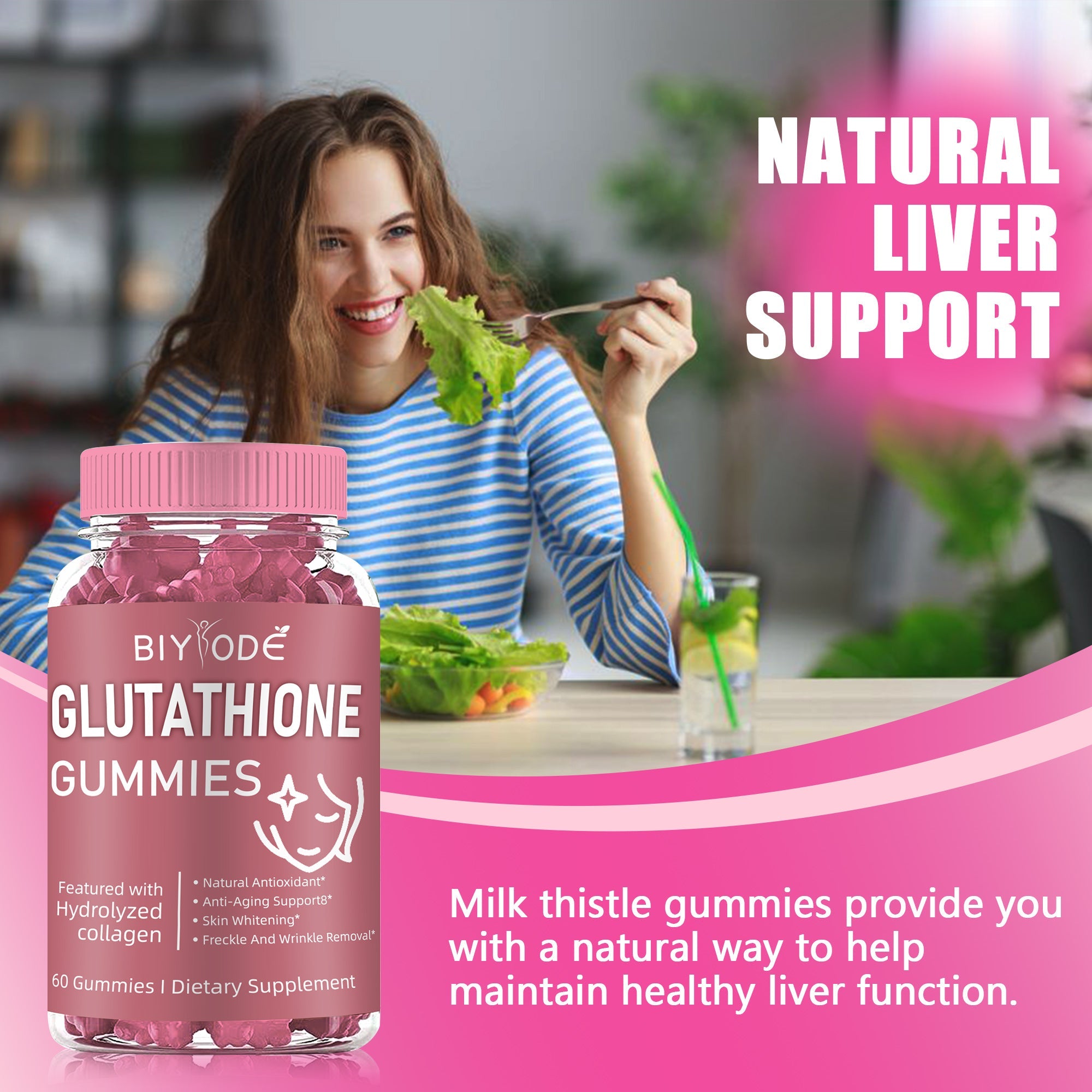BIYODE Glutathione Collagen Gummies for Dark Spot, 60 Pieces/Bottle Korea