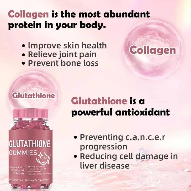 L-Glutathione Gummies 500mg with Hydrolyzed Collagen – Beauty & Skin Wellness Dietary Supplement, 60 Gummies