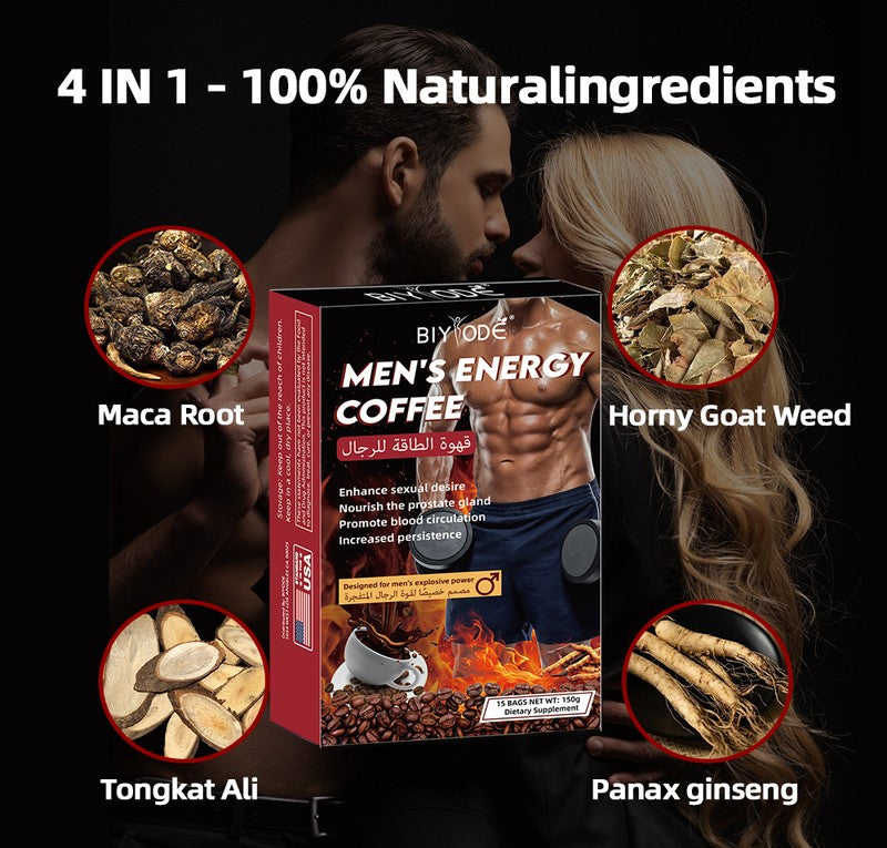 BIYODE Men’s Energy Herbal Coffee with Maca, Tongkat Ali & Ginseng – 15 Sachets