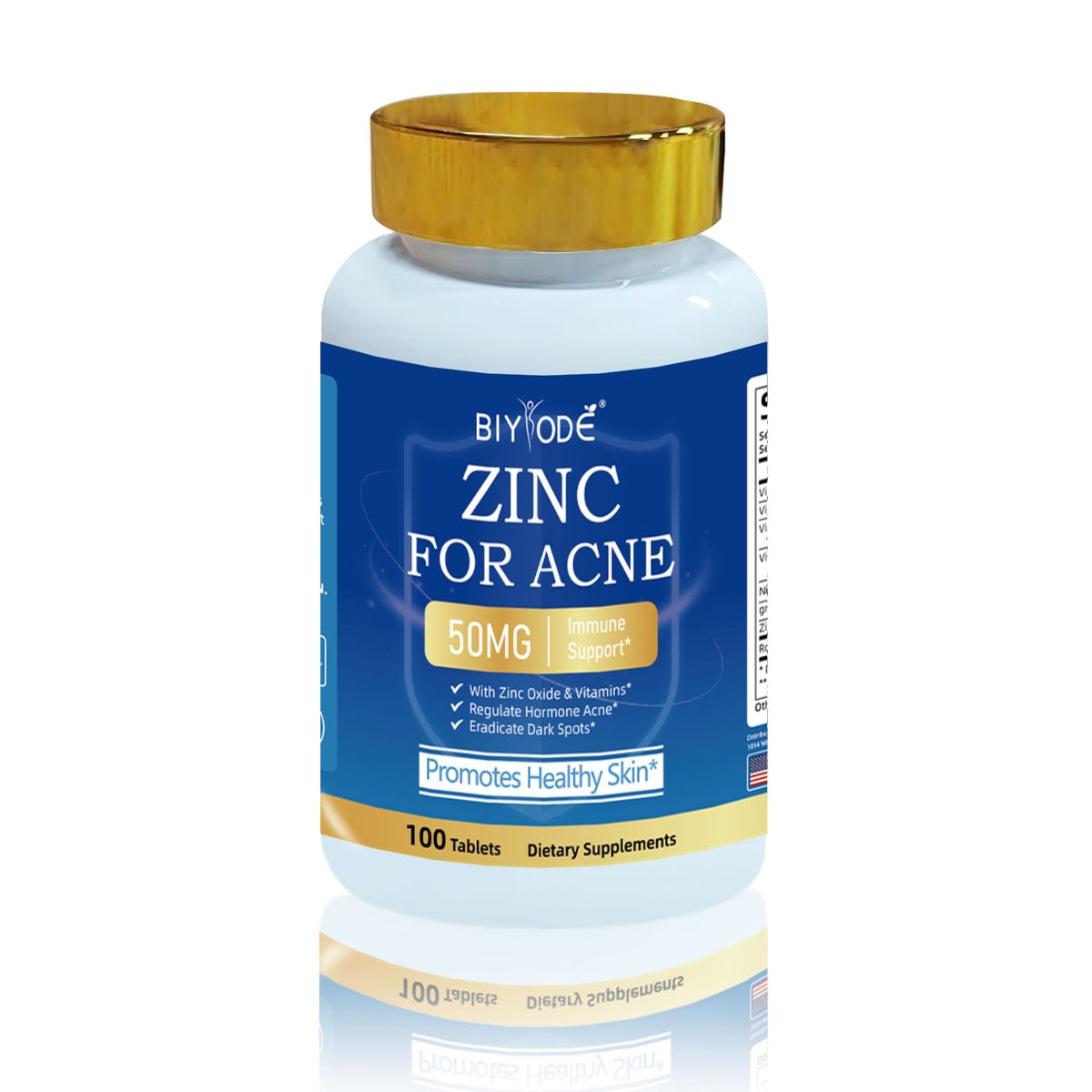 BIYODE Zinc 50 mg Tablets for Healthy Skin & Immune Support - 100 Count