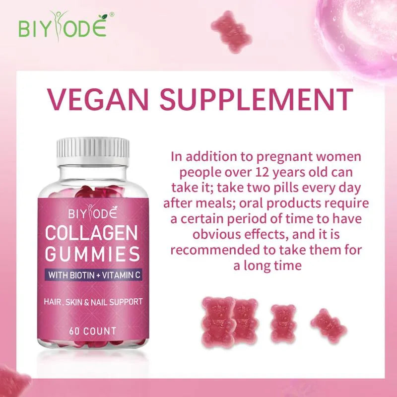 Collagen Gummies with Biotin & Vitamin C | Hair, Skin & Nail Support Supplement | 60 Count
