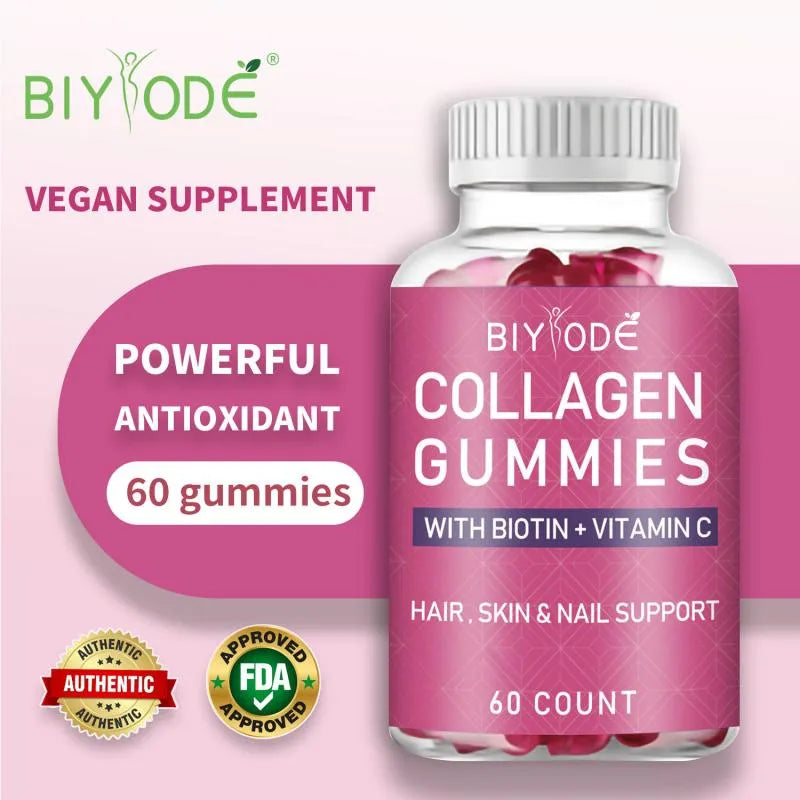 Collagen Gummies with Biotin & Vitamin C | Hair, Skin & Nail Support Supplement | 60 Count