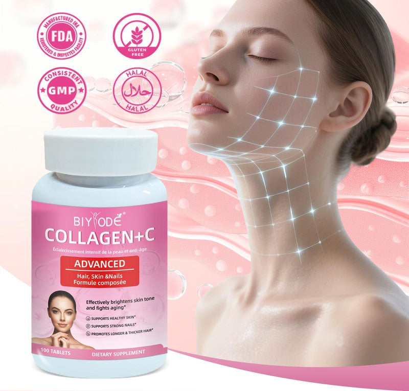 BIYODE Advanced Collagen + Vitamin C Hair, Skin & Nails – 100 Tablets