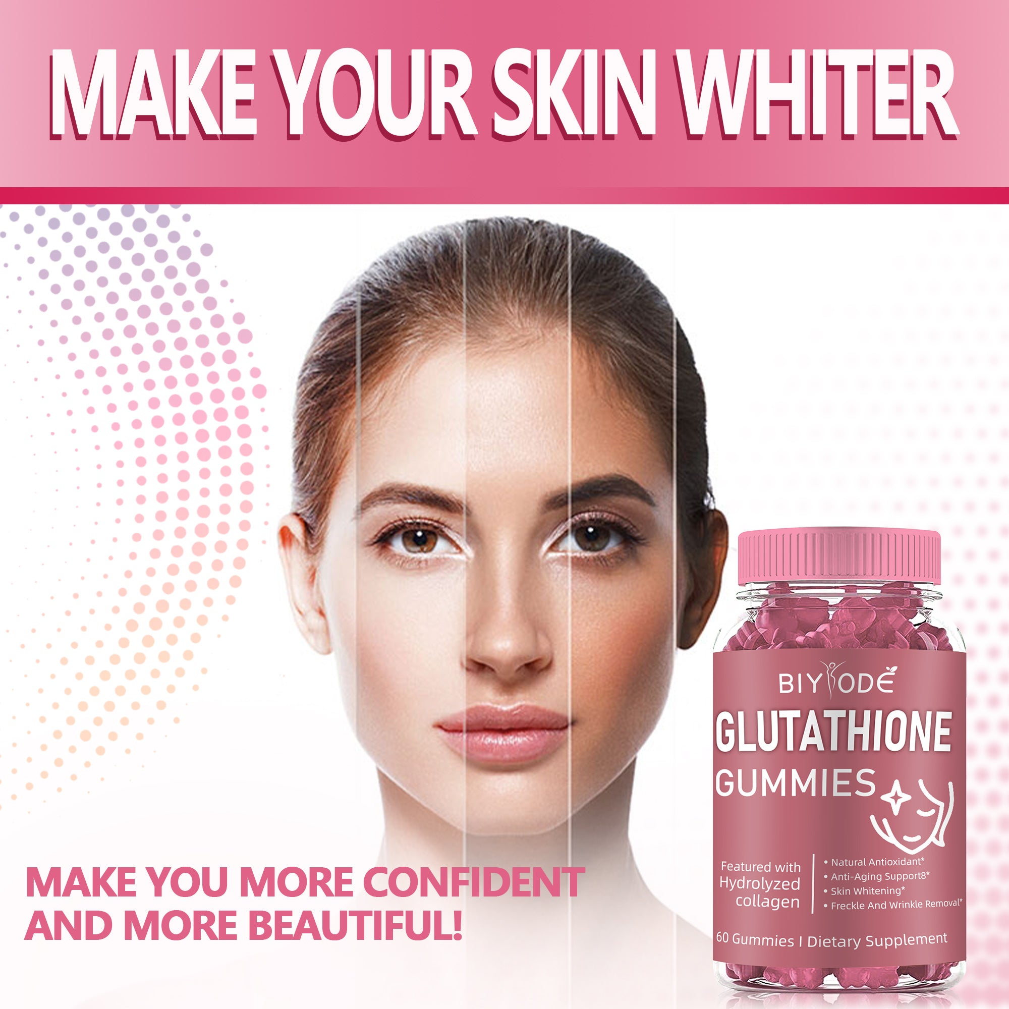 BIYODE Glutathione Collagen Gummies for Dark Spot, 60 Pieces/Bottle Korea