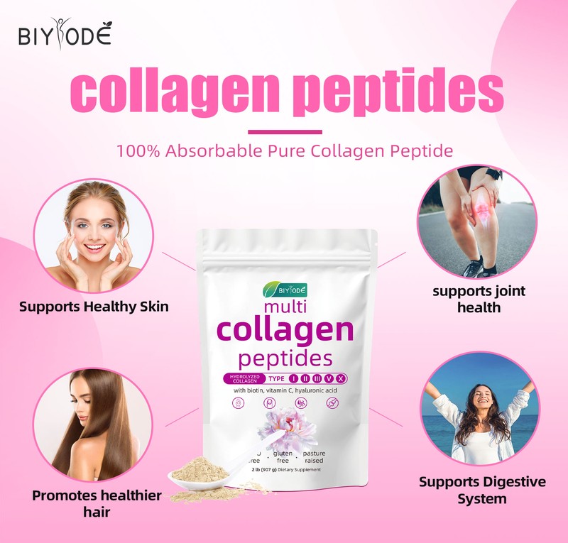 BIYODE Multi Collagen Peptides Powder with Biotin, Vitamin C & Hyaluronic Acid – 2 lb
