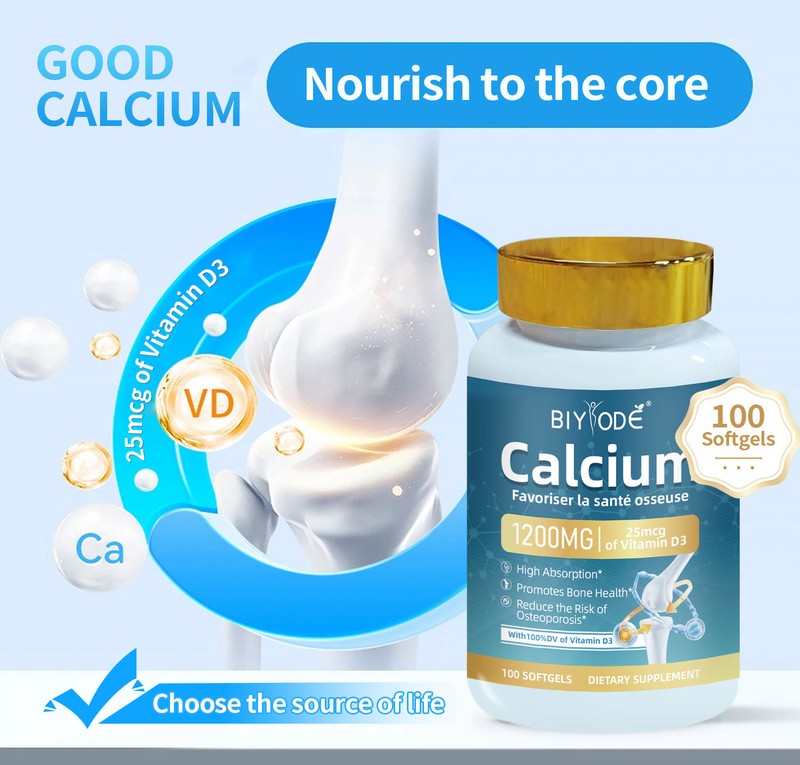 BIYODE Calcium 1200 mg with Vitamin D3 25 mcg – 100 Softgels