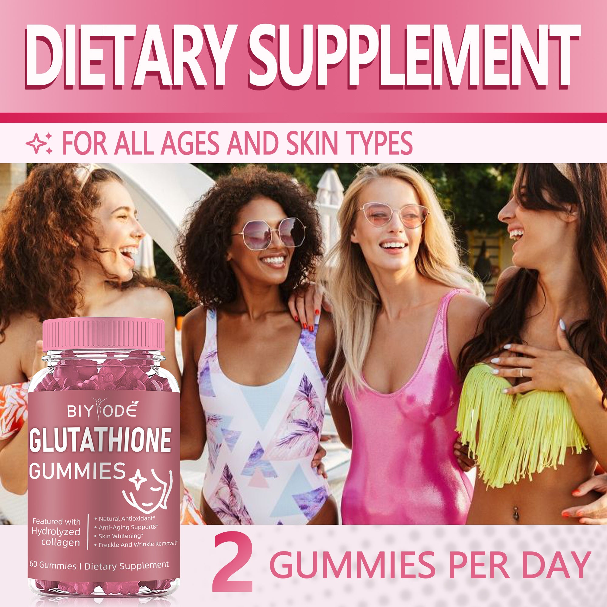 BIYODE Glutathione Collagen Gummies for Dark Spot, 60 Pieces/Bottle Korea