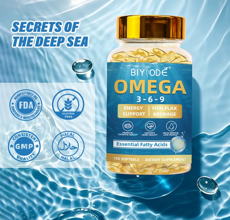 BIYODE Omega 3-6-9 with Fish, Flax & Borage Oils – 100 Softgels