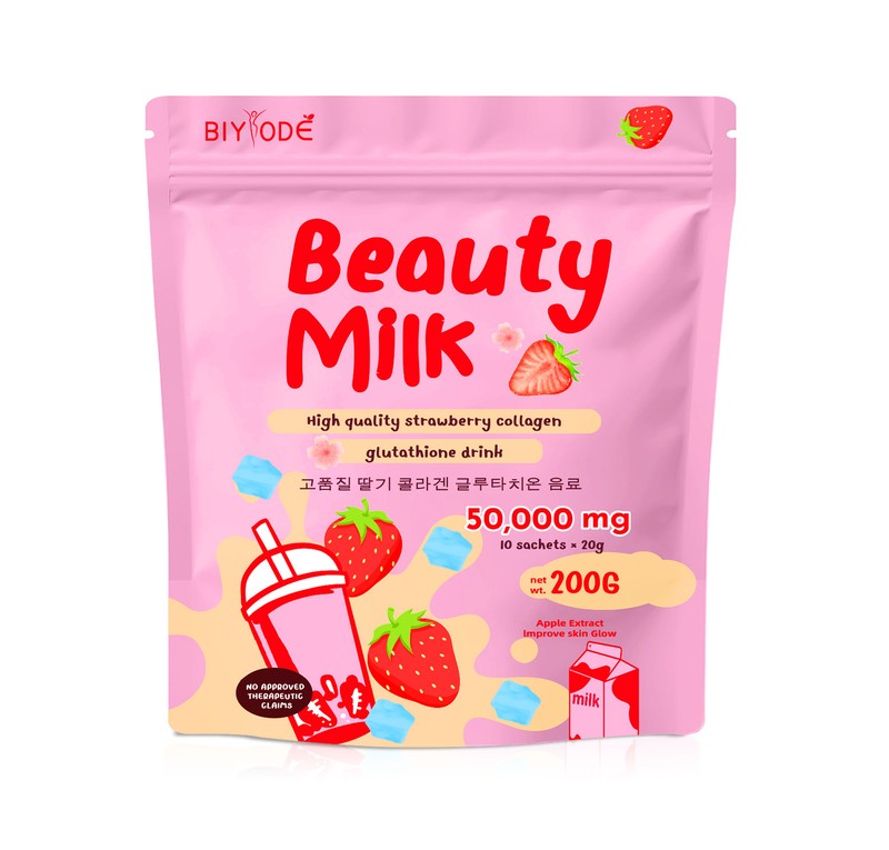 BIYODE Beauty Milk strawberry collagen and glutathione drink
