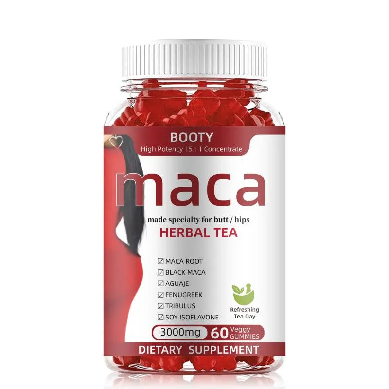 Maca Booty Herbal Tea Gummies – Healthy Curves & Hips Support Supplement with Maca Root for Women | 3000mg 60 Veggie Gummies