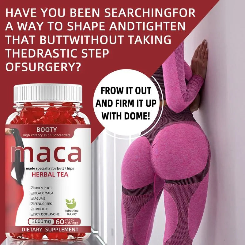 Maca Booty Herbal Tea Gummies – Healthy Curves & Hips Support Supplement with Maca Root for Women | 3000mg 60 Veggie Gummies