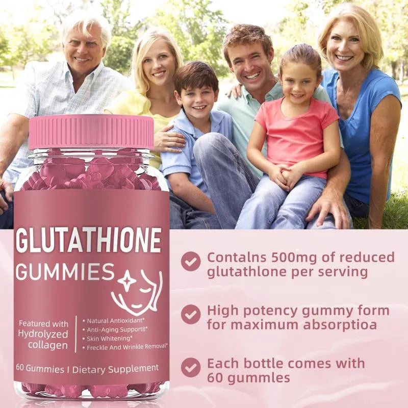 L-Glutathione Gummies 500mg with Hydrolyzed Collagen – Beauty & Skin Wellness Dietary Supplement, 60 Gummies